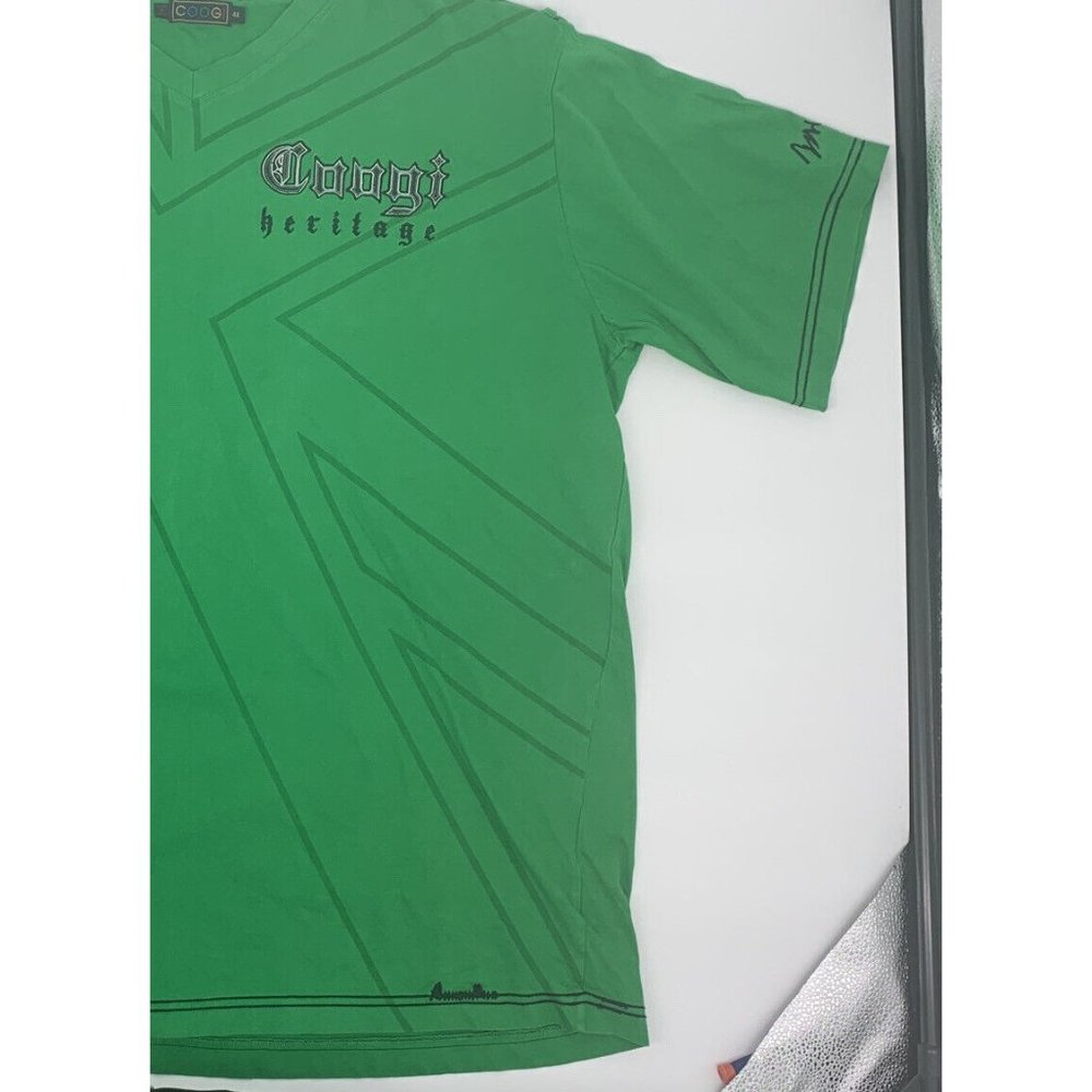 Men's COOGI Short Sleeve V-Neck Shirt Heritage Embroidered Green 4X - Picture 3 of 12